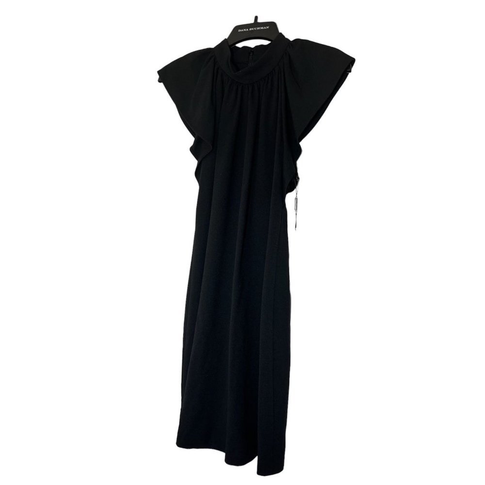 Calvin Klein Womens Black Short Flutter Sleeve Pleat Neck Shift Dress Sz 10 NWT - Picture 5 of 10